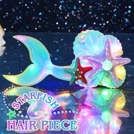 JEAIRTS Light Up Mermaid Hair Clip Glowing Starfish Shell Headpiece Led Ocean Hair Accessories for Women