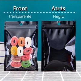 Bolsas Herméticas, 100PCS Bolsas Resellables Reutilizable, Bolsas Holográficas de 14x20cm, Bolsitas para Dulces de Aluminio por Ambos Lados para Aperitivos, Cosméticos, Accesorios y Más (Negro)