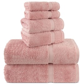 Chakir Turkish Linens 100% Cotton Premium Turkish Towels for Bathroom | 2 Bath Towels - 2 Hand Towels, 2 Washcloths (6-Piece Towel Set, Pink)