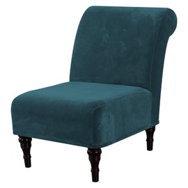 Velvet Accent Chair Covers High Stretch Armless Chair Covers for Living Room Luxury Thick Velvet Chair Slipcovers Modern Furniture Protector with Elastic Bottom, Machine Washable, Dark Teal