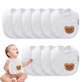 Hakochia Extra Thick Muslin Baby Bibs for Heavy Droolers 0-36M | 6-Layer Super Absorbent Baby Feeding Bibs | Unisex Neutral Design 10-Pack, Hypoallergenic & Quick Dry
