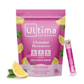 Ultima Replenisher- Mezcla diaria de bebida con electrolitos limonada rosa, 20 sobres paquetes de hidratación con 6 electrolitos y                    