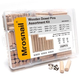232Pcs Wooden Dowel Pins Set, 1/4inch, 5/16inch, 3/8inch Fluted Wood Dowels with Beveled Grooves, Includes Doweling Jigs M6, M8, M10, for Crafts, Furniture