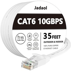 Cable Ethernet Cat 6 de 35 pies, para exteriores e interiores de 10 Gbps, compatible con red Cat8 Cat7, cables de conexión LAN RJ45 de Internet planos, cable de computadora de velocidad rápida Cat6
