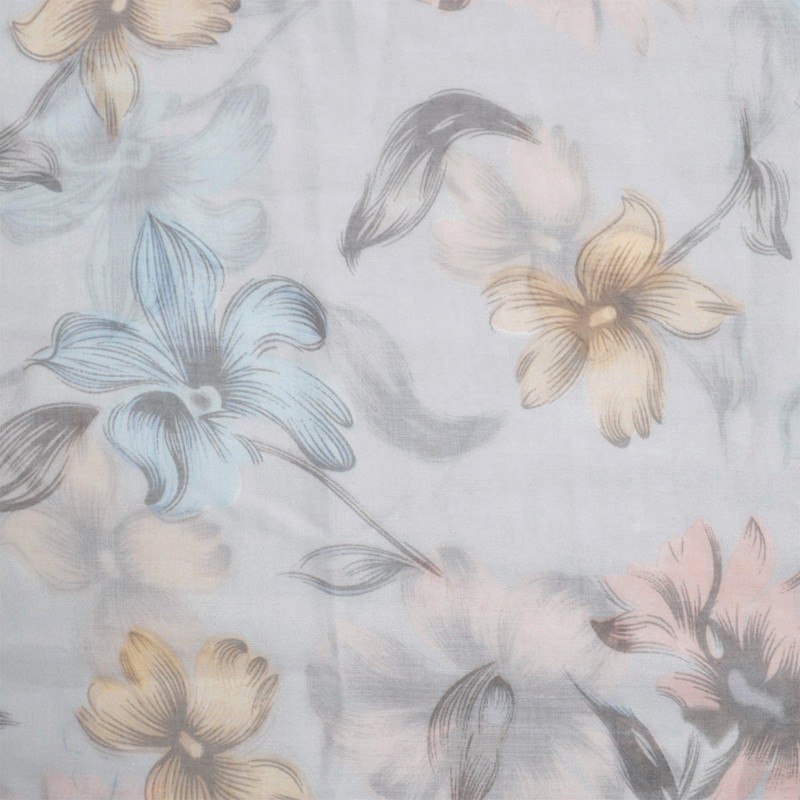 Elegant Viscose Artistic Floral Print Fashion Scarf Wrap, Grey