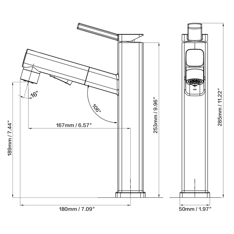 HANLIAN Single Hole Bathroom Pull Out Faucet with Rotating Spout,