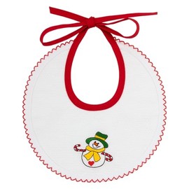 Filet - Christmas baby bib in soft cotton embroidered with a snowman, 22 x 21 cm, made in Italy