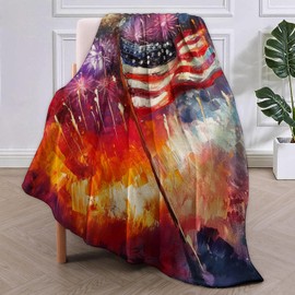 VANZEV American Flag and Fireworks Flannel Blanket, Independence Day Celebration Soft Lightweight Throw Blankets Gifts for Women Men,50" x 60" Perfect for Couch Bed Home Travel Patriotic Decor