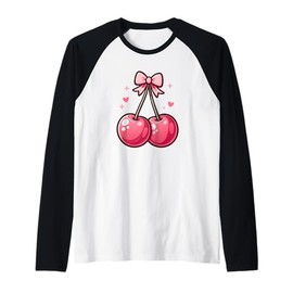 Cute Pink Cherry With Bow Tie Trendy Pinkcore Cherry Women Raglan Baseball Tee
