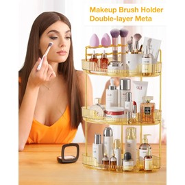 EUHOME 3-Tier Corner Bathroom Counter Organizer Space-Saving Bathroom Countertop Organizer for Storage, Vanity Tray, Makeup Holder and Perfume Tray for Countertop, Bathroom, Kitchen, Dresser (Gold)