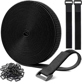 Daryunk 5m Cable Ties, Adjustable Velcro Strips with 25 Buckles, Reusable Cable Ties, 2cm Wide, Suitable for Wires, Ropes, and Cords, Black