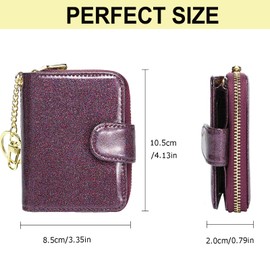 Beurlike Women's RFID Credit Card Holder Organizer Case Leather Security Wallet, Upgrade a (10 Accordion/Key Ring) Glitter Purple, Fashion