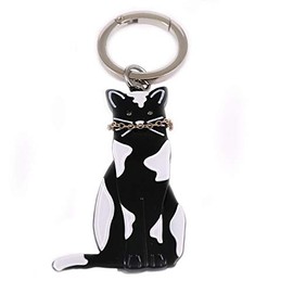 [ラポール] バッグチャーム キーホルダー おすわり猫 アクリル製 かわいい ネコ ねこ プラスチック 軽い おしゃれ ポップ カラフル ブラック×ホワイト