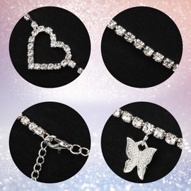 3 Pieces Rhinestone Waist Belly Chain for Women Diamond Heart Butterfly Crystal Body Chain Mothers Gift Beach Belt Jewelry