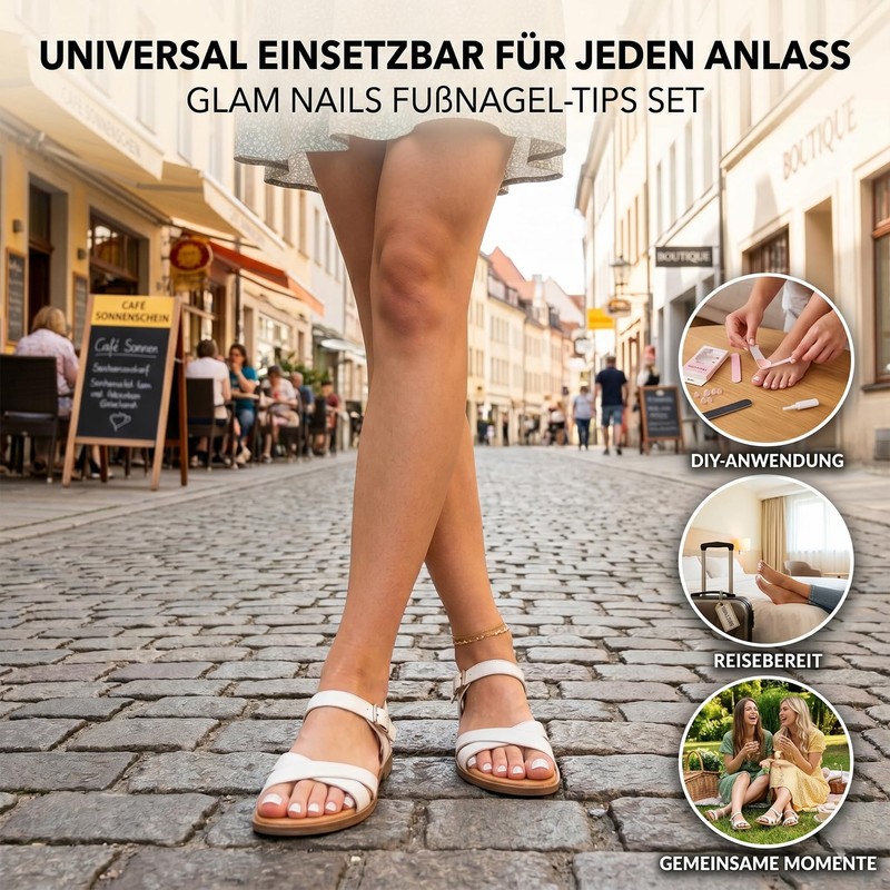 Pack of 120 Glue-On Artificial Toenails - White Square Natural