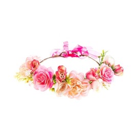 Lofruiin Women's Pastoral Style Rose Flower Wreath Adjustable Rose Flower Crown Beach Party Floral Headpiece (B- Pink)