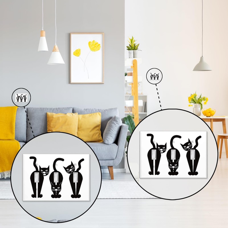 Funny Cat Black Light Switch Cover Decorative 3 Gang Wall