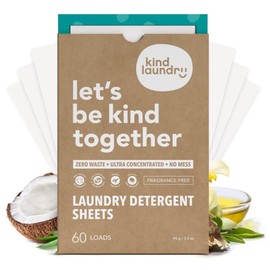 Kind Laundry - Laundry Detergent Sheets, Travel Natural Laundry Detergent Alternative, Chemical-Free Laundry Soap Sheets, Pre-Cut Natural Laundry Detergent, 60 Detergent Sheets, Fragrance-Free, Pack of 1