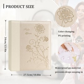 Miaikoe Photo Album 6x4 400 Photos Slip in, Extra Large Capacity Leather Cover Wedding Family Picture Albums Holds 400 Vertical 10x15cm Landscape Photos(Beige)
