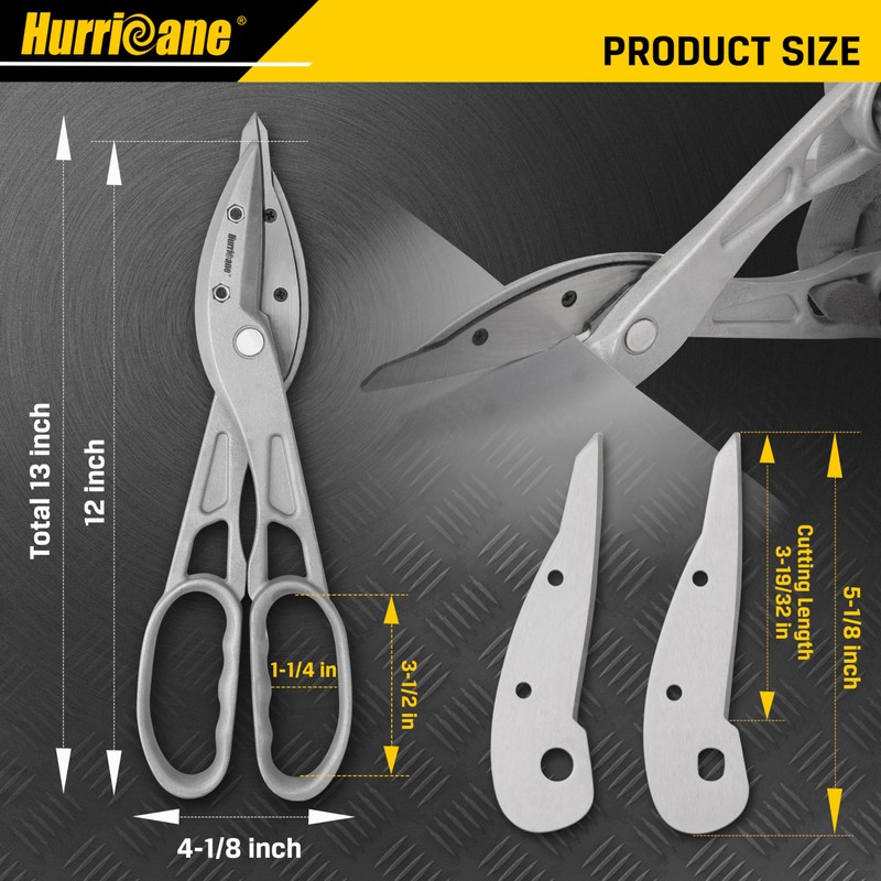 HURRICANE 12 Inch Aluminum Tin Snips with Replaceable Blades. Lightweight