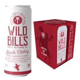 Wild Bill's Black Cherry Soda Classic Craft Soda Pop Soft Drinks, Sodas Made with Pure Cane Sugar, Caffeine Free, NO High Fructose Corn Syrup, Gluten Free, Vegan, Low Sodium, 12 Oz 4 Pack