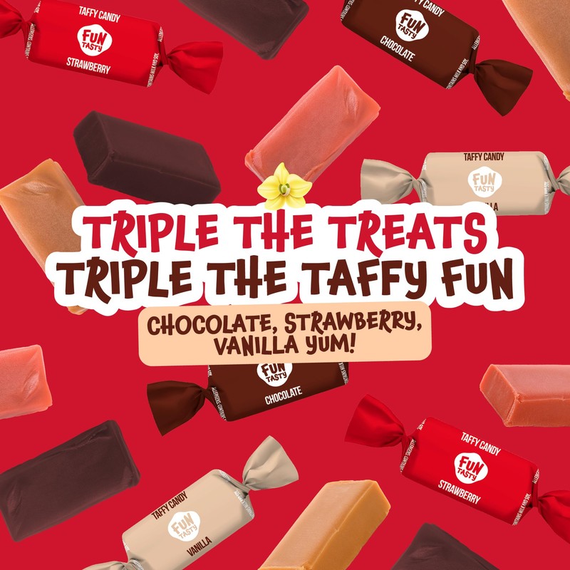 Funtasty Caramel Candy Mix - Vanilla, Strawberry, Chocolate - Taffy