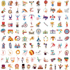 AUCEKO 100PCS Circus Stickers,Circus Clown Stickers,Teens Boys and Girls Sticker Pack Vinyl Skateboard Guitar Door Laptop Luggage Car Bike Water Bottle Birthday Party Supplies Stickers