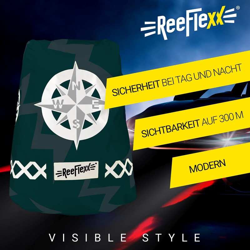 REEFLEXX Reflector Backpack Cover Green Arrow Compass, Size M, for