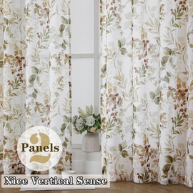 OWENIE Crushed Sheer Curtains 84 Inches Long 2 Panels Set, Sheer Floral Curtains Printed Drapes on Sheers for Living Room, Rod Pocket Light Filtering Farmhouse Window Sheers (2 Panels, 42" x 84")