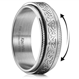 King Will 316L Stainless Steel Silver Spinner Rings-8mm Celtic Knot Fidget Ring Stress Relieving Anxiety Ring, Comfort Fit Wedding Band for Men Size 11