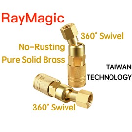 RayMagic Upgraded 1/4'' NPT Air Hose Fittings, 1/4 Inch Brass Female 360° Swivel Coupler, Quick Connector M Style Air Coupler,1/4 Inch Air Fittings For Air Compressor Accessories 8-Pack