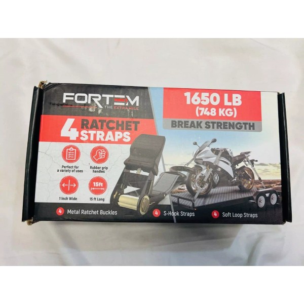 FORTEM Ratchet Straps, 1650lb Break Strength, 4 15ft Tie Down