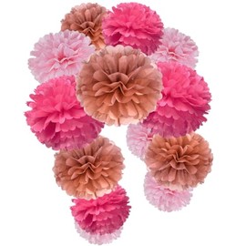 Rose Gold Hot Pink and Pink Paper Flower Tissue Pom Poms for Valentine's Day Baby Shower Bridal Engagement Bachelorette Birthday Theme Party, 12pc