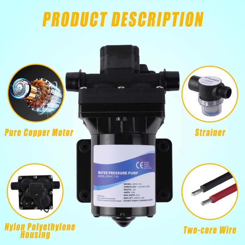 BOINE 4008-101-E65 12V Diaphragm Pump Water Pump 12V DC 3.0GPM