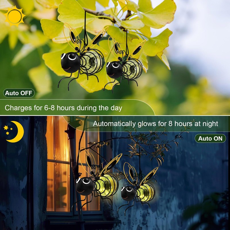 Evolux Solar Outdoor Bee Lights for Garden - Hanging Bee