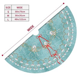 48" Christmas Tree Skirt, Elegant Aqua Pearl Christmas Angel Pattern Large Xmas Tree Mat for Holiday Party Ornament Rustic Farmhouse Decorations