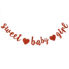 BEISHIDA Red Sweet Girl Baby Glitter Banner,NO DIY, Pre-Strung Baby Shower Gender Party Banner for Girl, Girl Baby Shower Decoration,Girl Baby Shower Sign,First Birthday Party Supplies