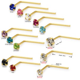 Monster Piercing | 9 ct gold real gold | nose stud | crystal stone | bar thickness: 22 g (0.6 mm) | bar length: 4 mm x 4 mm | stone size: 1.5 mm to 2.5 mm | hypoallergenic, Yellow Gold, Crystal