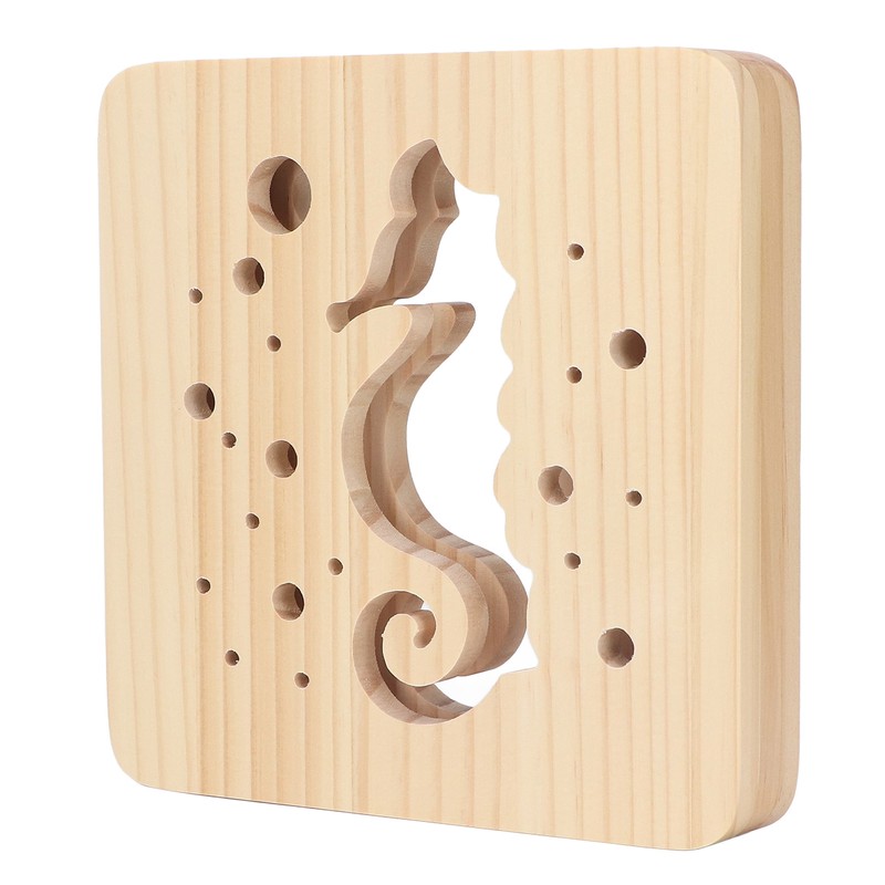 Wooden 3D LED Light Hollow Seahorse Pattern USB Power Supply