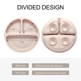 Eascrozn Silicone Baby Feeding Set, 2 Pack Divided Toddler Plates with Suction, 2 Pack Spoons and Forks Set, BPA Free, Baby Led Weaning Supplies for Baby Utensils Baby Eating Essentials