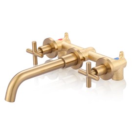 Wall Mount Bathroom Faucet - ARCORA Brushed Gold Bathroom Sink Faucet - 2 Handle Wall Mount Vessel Sink Faucet Rough in Brass Valve Included