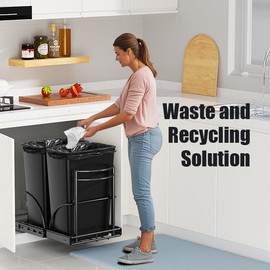 ANASTA Dual Pull Out Trash Can Under Cabinet 35 QT 13 Gal, Under Sink Trash Can Pull Out, ≥16''Wx17''Hx20 D Gabage Can for Kitchen Cabinet, Slide Out Waste Recycling Bin, Without Can (Black)