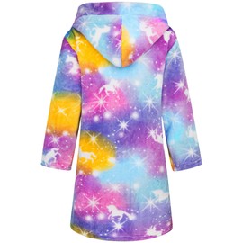 Baogaier Bathrobe Hood Children's Dressing Gown Flannel Sleepwear Robe Terry Cloth Long Sleeves Soft Sleepsuit Bathrobe Pyjamas Waist Belt Cute Animal Pattern for Girls Boys Age 1-7 Years,
