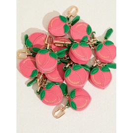 Cute Peach Shaped Coin Purse, Pink and Green, PU Leather Key Chain, Mini Wallet Pouch with AirTag Holder, Gift for Women