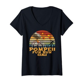 Womens Pompeii Fun Run AD 79 Vintage Retro Distressed Gift V-Neck T-Shirt