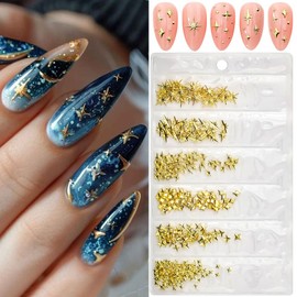 Pack of 400 Star Nail Charms Gold Stars Moon Nail Charms Metal Rivets Rhinestones Nails Charms Star Nail Charm Alloy Nail Studs Nail Design Nail Decoration Moon Stars Nail Art Charms Nails Accessories