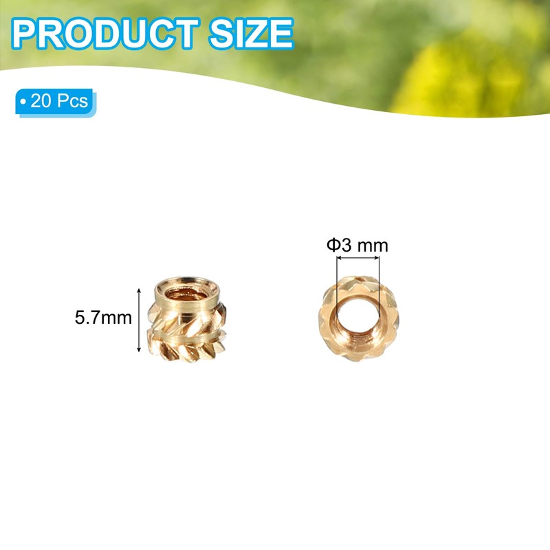 PATIKIL M3x4x5 mm Brass Threaded Insert, 20 Pcs Metric Knurled