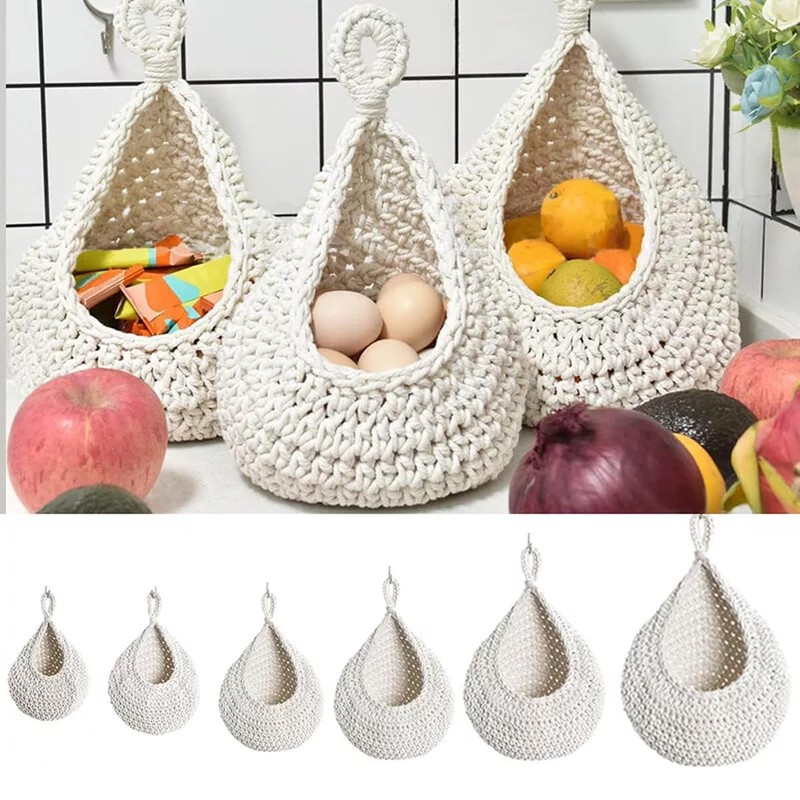 AIMALL Handmade Cotton Rope Wall Hanging Fruit Basket Storage Net