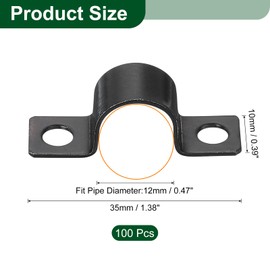 QUARKZMAN 100 Pieces U-shaped Pipe Clamp, 1/2 Inch (12 mm) 2-Hole U Pipe Clamp Heavy Duty Connection Support for Cable, Wire, Black