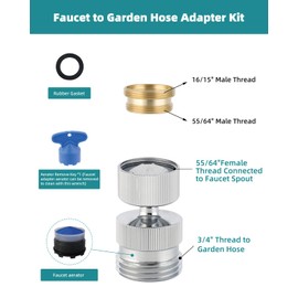 Hibbent Swivel Faucet Adapter Kit, Solid Brass 3/4" Garden Hose Adapter with Aerator, 360 Degree Kitchen Sink Faucet Aerator Adapter for Female and Male to Male, Chrome